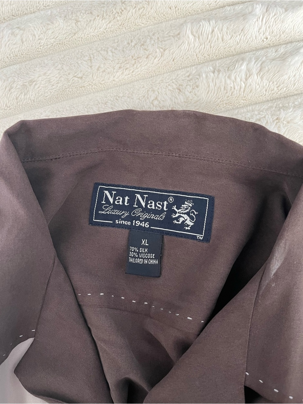 Nat Nast Brown Short-Sleeve Dress Shirt with Ivory and Black Stripe - Picture 6 of 6